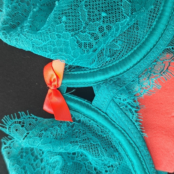 34B VS Very Sexy Unlined Demi Lace Underwire Bra teal and orange - Picture 3 of 4